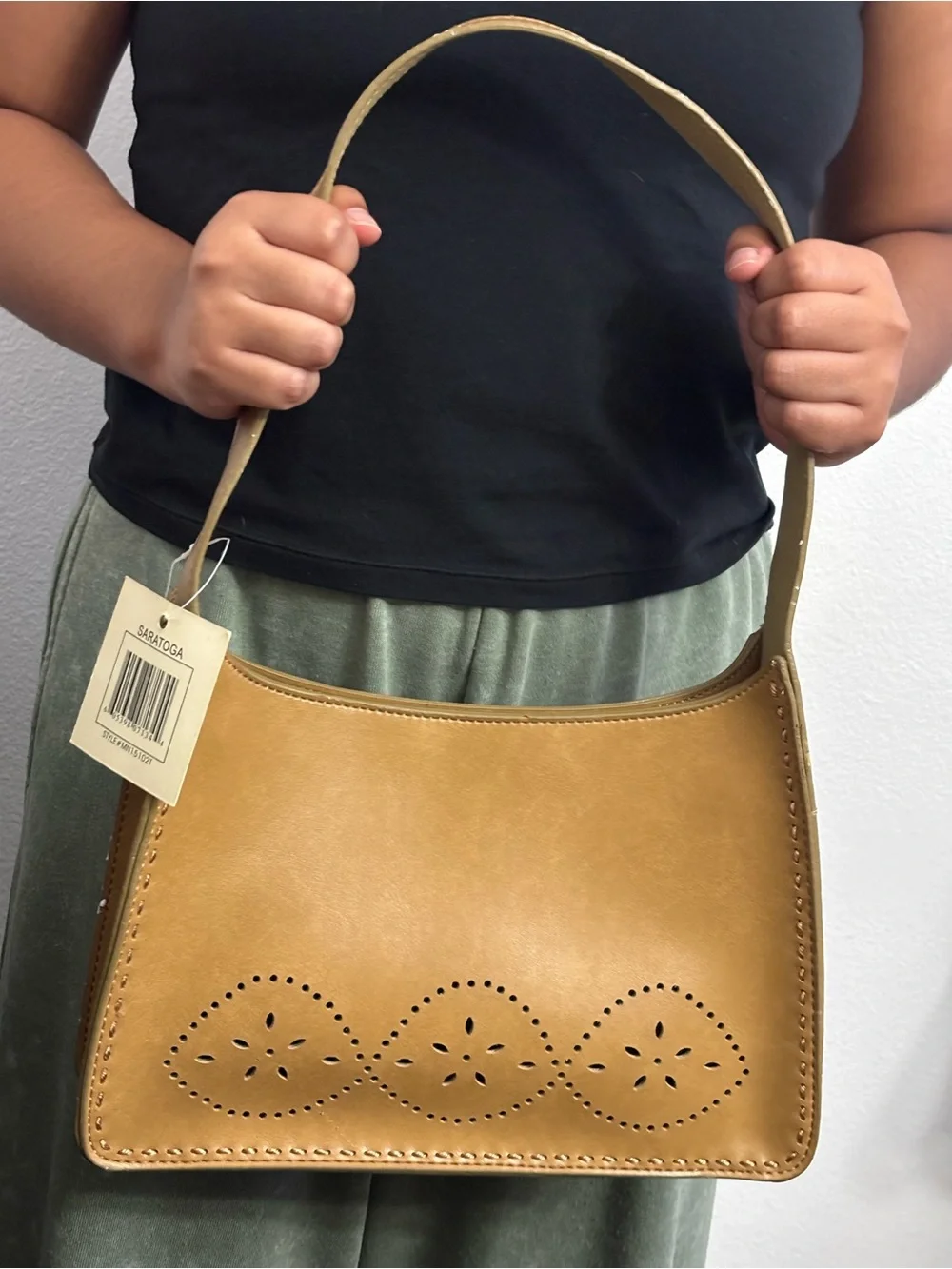 Mondani Tan Perforated Leather Hobo